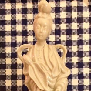 Mid-century White Porcelain Oriental HOMCO Geisha Goddess Woman Figurine 12"